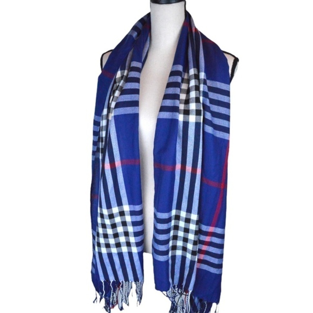 Pashmina Lightweight Silk Blend Plaid Twist Fringe Blanket Scarf